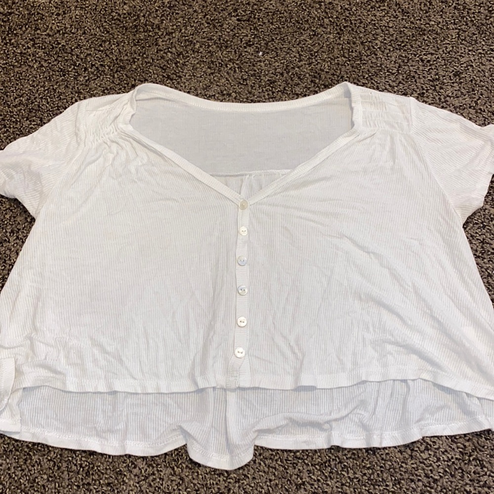 White flowy button up crop top size S